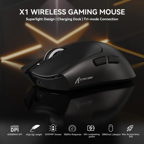 Купити Миша Attack Shark X1 Wireless (AS-6972792470528-B) Black - ціна в Києві, Львові, Вінниці, Хмельницькому, Франківську, Україні | інтернет-магазин TELEMART.UA фото