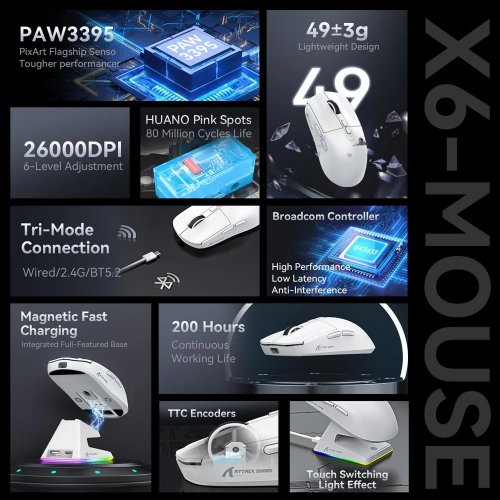 Купити Миша Attack Shark X6 Wireless (AS-6972792470177-W) White - ціна в Києві, Львові, Вінниці, Хмельницькому, Франківську, Україні | інтернет-магазин TELEMART.UA фото