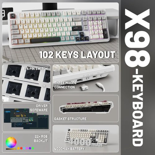 Купити Клавіатура Attack Shark X98 RGB Linear Strawberry Switch Wireless (AS-6972792470603-CW-UA) White - ціна в Києві, Львові, Вінниці, Хмельницькому, Франківську, Україні | інтернет-магазин TELEMART.UA фото
