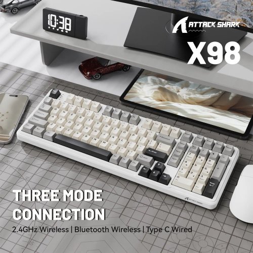 Купити Клавіатура Attack Shark X98 RGB Linear Strawberry Switch Wireless (AS-6972792470603-CW-UA) White - ціна в Києві, Львові, Вінниці, Хмельницькому, Франківську, Україні | інтернет-магазин TELEMART.UA фото