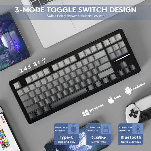 Купити Клавіатура Attack Shark M87 Pro V2 RGB Linear White Jade Switch Wireless (AS-6972792470467-MN) Gradient Black - ціна в Києві, Львові, Вінниці, Хмельницькому, Франківську, Україні | інтернет-магазин TELEMART.UA фото