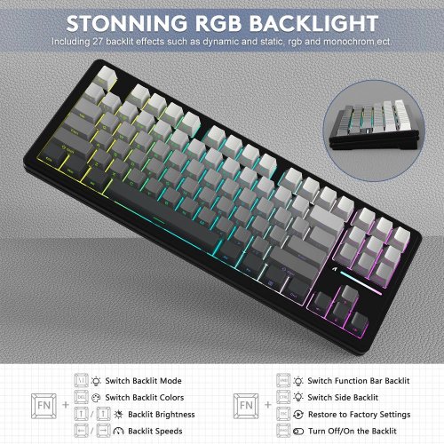 Купити Клавіатура Attack Shark M87 Pro V2 RGB Linear White Jade Switch Wireless (AS-6972792470467-MN) Gradient Black - ціна в Києві, Львові, Вінниці, Хмельницькому, Франківську, Україні | інтернет-магазин TELEMART.UA фото