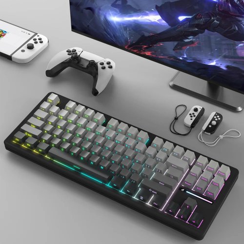 Купити Клавіатура Attack Shark M87 Pro V2 RGB Linear White Jade Switch Wireless (AS-6972792470467-MN) Gradient Black - ціна в Києві, Львові, Вінниці, Хмельницькому, Франківську, Україні | інтернет-магазин TELEMART.UA фото