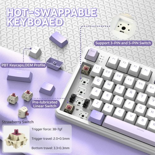 Купити Клавіатура Attack Shark X87 RGB Linear Strawberry Switch Wireless (AS-6972792470429-TW) Twilight Purple - ціна в Києві, Львові, Вінниці, Хмельницькому, Франківську, Україні | інтернет-магазин TELEMART.UA фото