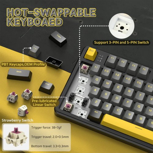 Купить Клавиатура Attack Shark X87 RGB Linear Strawberry Switch Wireless (AS-6972792470429-SB) Star Black - цена в Харькове, Киеве, Днепре, Одессе
в интернет-магазине Telemart фото