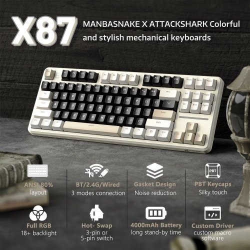 Купити Клавіатура Attack Shark X87 RGB Linear Strawberry Switch Wireless (AS-6972792470429-CW) Cheese White - ціна в Києві, Львові, Вінниці, Хмельницькому, Франківську, Україні | інтернет-магазин TELEMART.UA фото