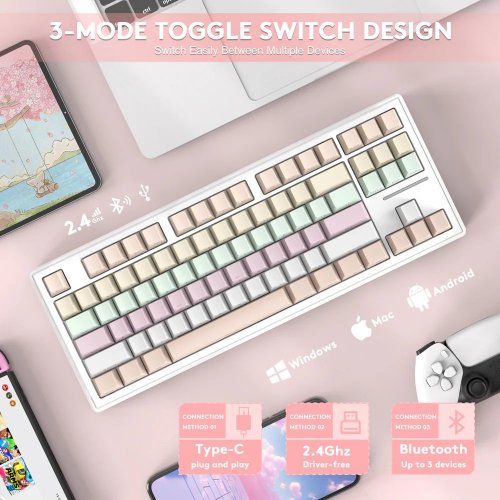 Купити Клавіатура Attack Shark M87 RGB Linear White Switch Wireless (AS-6972792470139-PG) Pink Gradien - ціна в Києві, Львові, Вінниці, Хмельницькому, Франківську, Україні | інтернет-магазин TELEMART.UA фото
