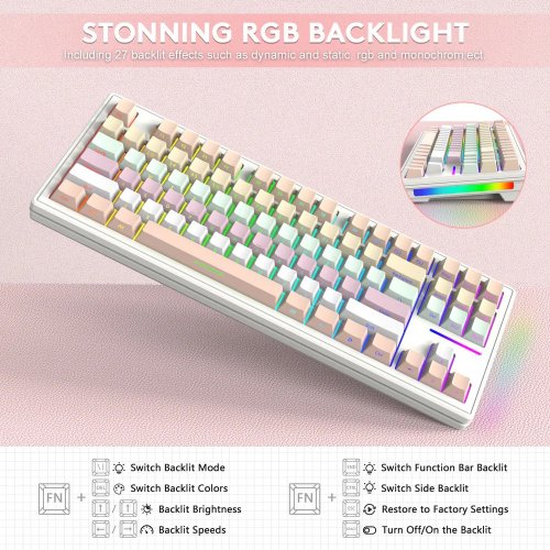 Купити Клавіатура Attack Shark M87 RGB Linear White Switch Wireless (AS-6972792470139-PG) Pink Gradien - ціна в Києві, Львові, Вінниці, Хмельницькому, Франківську, Україні | інтернет-магазин TELEMART.UA фото