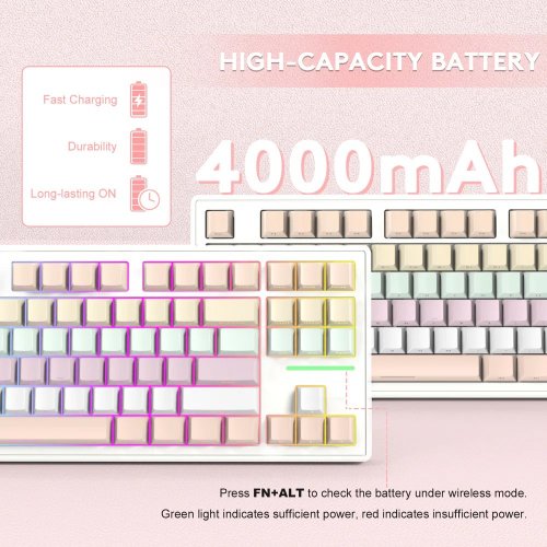 Купити Клавіатура Attack Shark M87 RGB Linear White Switch Wireless (AS-6972792470139-PG) Pink Gradien - ціна в Києві, Львові, Вінниці, Хмельницькому, Франківську, Україні | інтернет-магазин TELEMART.UA фото