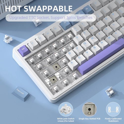 Купити Клавіатура Attack Shark X85 RGB Linear White Jade Switch Wireless (AS-6972792470320-WP-UA) White/Purple - ціна в Києві, Львові, Вінниці, Хмельницькому, Франківську, Україні | інтернет-магазин TELEMART.UA фото