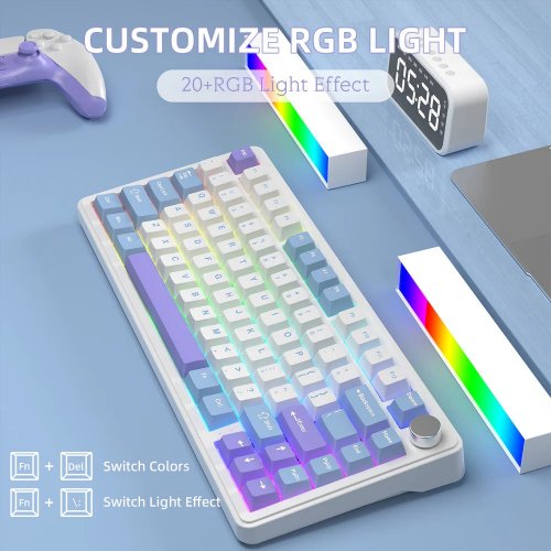 Купити Клавіатура Attack Shark X85 RGB Linear White Jade Switch Wireless (AS-6972792470320-WP-UA) White/Purple - ціна в Києві, Львові, Вінниці, Хмельницькому, Франківську, Україні | інтернет-магазин TELEMART.UA фото