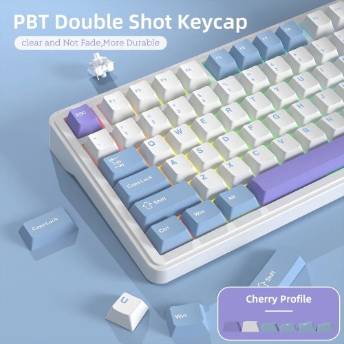 Купити Клавіатура Attack Shark X85 RGB Linear White Jade Switch Wireless (AS-6972792470320-WP-UA) White/Purple - ціна в Києві, Львові, Вінниці, Хмельницькому, Франківську, Україні | інтернет-магазин TELEMART.UA фото