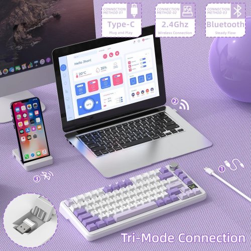 Купити Клавіатура Attack Shark X85 Pro RGB Linear Blueberry Switch Wireless (AS-6972792470368-L-UA) Lavender - ціна в Києві, Львові, Вінниці, Хмельницькому, Франківську, Україні | інтернет-магазин TELEMART.UA фото