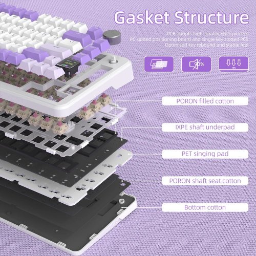 Купити Клавіатура Attack Shark X85 Pro RGB Linear Blueberry Switch Wireless (AS-6972792470368-L-UA) Lavender - ціна в Києві, Львові, Вінниці, Хмельницькому, Франківську, Україні | інтернет-магазин TELEMART.UA фото