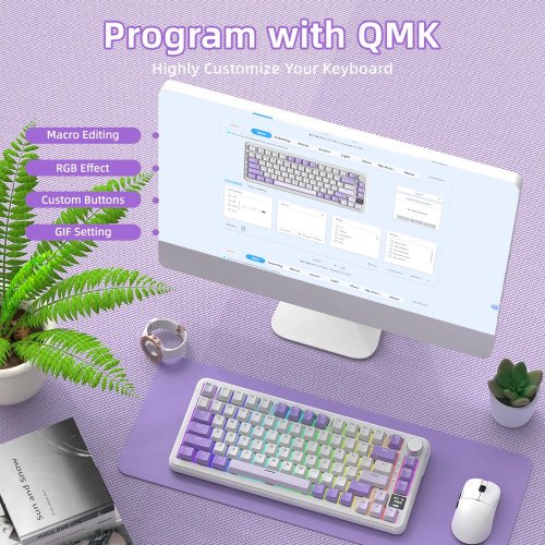 Купити Клавіатура Attack Shark X85 Pro RGB Linear Blueberry Switch Wireless (AS-6972792470368-L-UA) Lavender - ціна в Києві, Львові, Вінниці, Хмельницькому, Франківську, Україні | інтернет-магазин TELEMART.UA фото