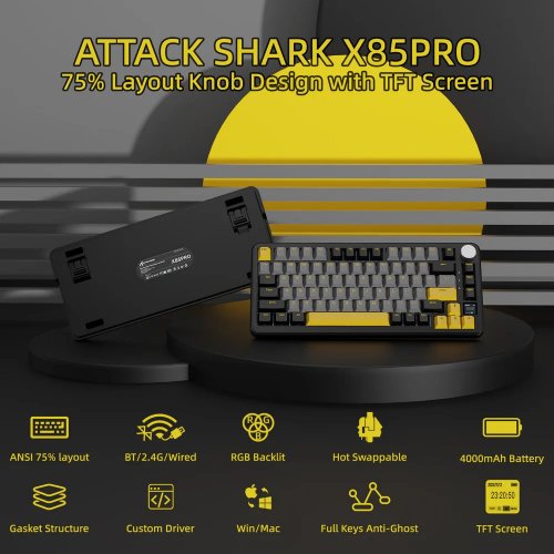 Купить Клавиатура Attack Shark X85 Pro RGB Linear Blueberry Switch Wireless (AS-6972792470368-SB-UA) Starry Black - цена в Харькове, Киеве, Днепре, Одессе
в интернет-магазине Telemart фото