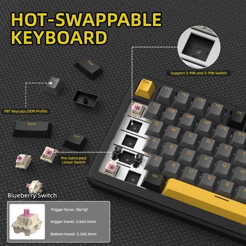 Купить Клавиатура Attack Shark X85 Pro RGB Linear Blueberry Switch Wireless (AS-6972792470368-SB-UA) Starry Black - цена в Харькове, Киеве, Днепре, Одессе
в интернет-магазине Telemart фото
