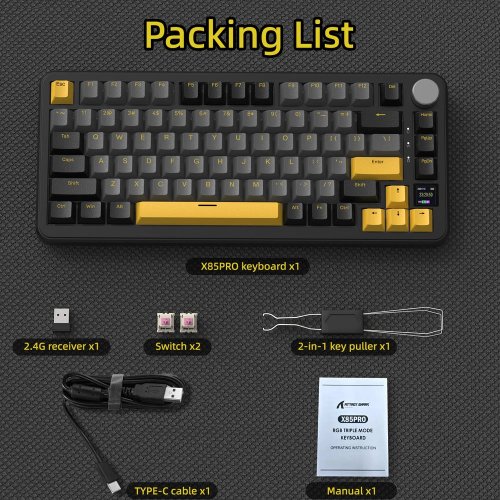 Купить Клавиатура Attack Shark X85 Pro RGB Linear Blueberry Switch Wireless (AS-6972792470368-SB-UA) Starry Black - цена в Харькове, Киеве, Днепре, Одессе
в интернет-магазине Telemart фото