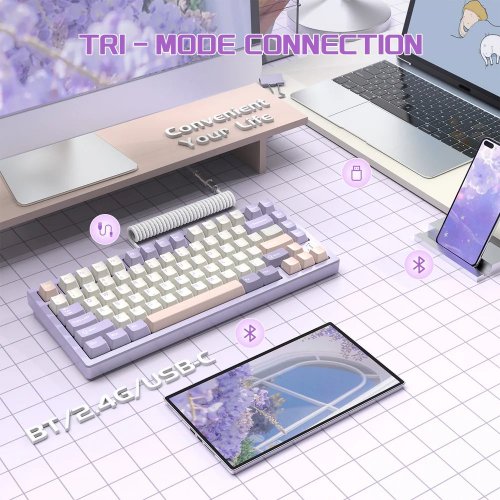Купити Клавіатура Attack Shark X75 RGB Kailh MX Switch Wireless (AS-6972792470382-TP-UA) Twilight Purple - ціна в Києві, Львові, Вінниці, Хмельницькому, Франківську, Україні | інтернет-магазин TELEMART.UA фото