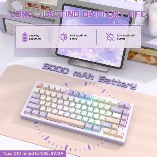 Купити Клавіатура Attack Shark X75 RGB Kailh MX Switch Wireless (AS-6972792470382-TP-UA) Twilight Purple - ціна в Києві, Львові, Вінниці, Хмельницькому, Франківську, Україні | інтернет-магазин TELEMART.UA фото