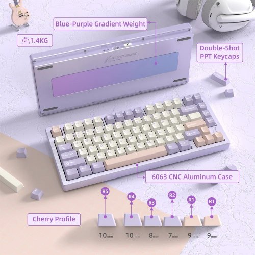 Купити Клавіатура Attack Shark X75 RGB Kailh MX Switch Wireless (AS-6972792470382-TP-UA) Twilight Purple - ціна в Києві, Львові, Вінниці, Хмельницькому, Франківську, Україні | інтернет-магазин TELEMART.UA фото