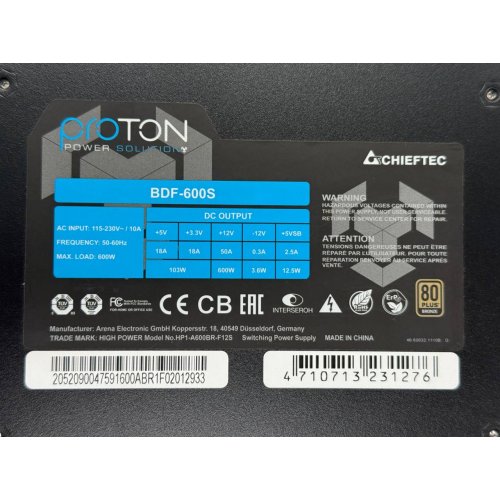 Купить Блок питания CHIEFTEC Proton 600W (BDF-600S) (Восстановлено продавцом, 774052) с проверкой совместимости: обзор, характеристики, цена в Киеве, Днепре, Одессе, Харькове, Украине | интернет-магазин TELEMART.UA фото