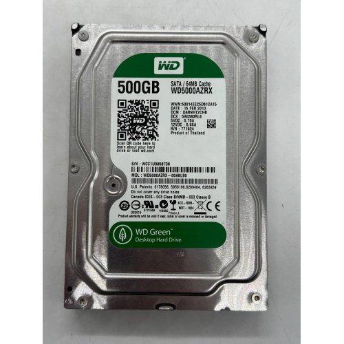Купить Жесткий диск Western Digital Caviar Green 500GB 64MB 3.5" (WD5000AZRX) (Восстановлено продавцом, 774249) с проверкой совместимости: обзор, характеристики, цена в Киеве, Днепре, Одессе, Харькове, Украине | интернет-магазин TELEMART.UA фото