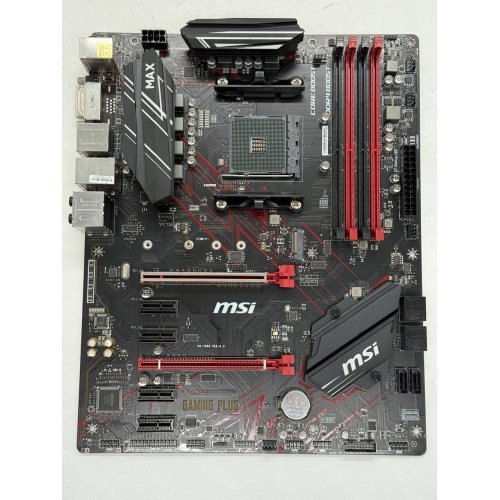 Материнська плата MSI B450 GAMING PLUS MAX (sAM4, AMD B450) (Відновлено продавцем, 774331) купити з перевіркою сумісності: огляд, характеристики, ціна у Києві, Львові, Вінниці, Хмельницькому, Івано-Франківську, Україні | інтернет-магазин TELEMART.UA фото