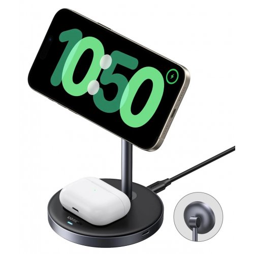 Купити Бездротовий зарядний пристрій Ugreen W710 2 in 1 Wireless 15W (45382) Black - ціна в Києві, Львові, Вінниці, Хмельницькому, Франківську, Україні | інтернет-магазин TELEMART.UA фото