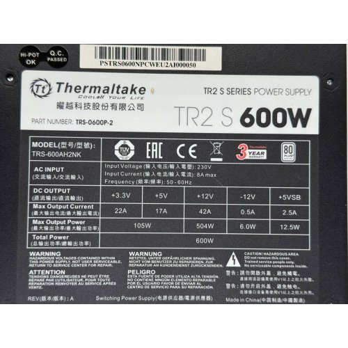 Купить Блок питания Thermaltake TR2 S 600W (PS-TRS-0600NPCWEU-2) (Восстановлено продавцом, 774890) с проверкой совместимости: обзор, характеристики, цена в Киеве, Днепре, Одессе, Харькове, Украине | интернет-магазин TELEMART.UA фото