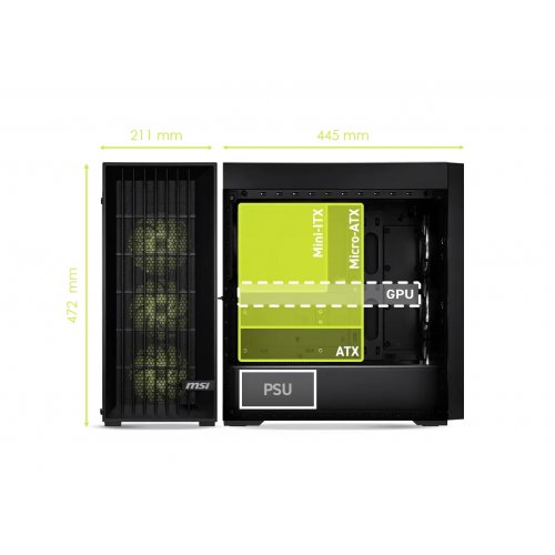 Корпус MSI MAG FORGE 210R AirFlow без БЖ Black купити з перевіркою сумісності: огляд, характеристики, ціна у Києві, Львові, Вінниці, Хмельницькому, Івано-Франківську, Україні | інтернет-магазин TELEMART.UA фото