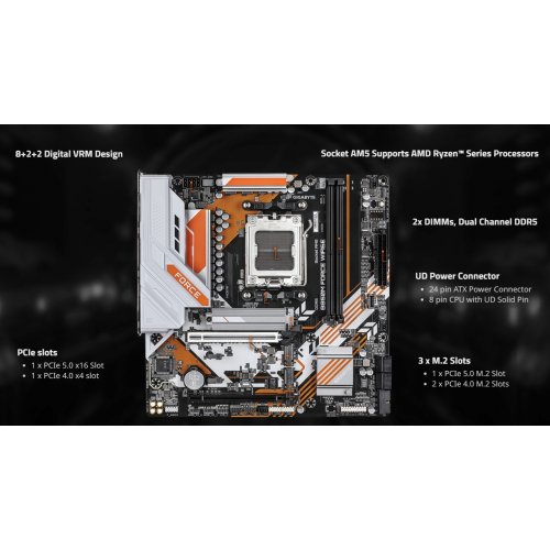 Материнська плата Gigabyte B850M FORCE (sAM5, AMD B850) купити з перевіркою сумісності: огляд, характеристики, ціна у Києві, Львові, Вінниці, Хмельницькому, Івано-Франківську, Україні | інтернет-магазин TELEMART.UA фото