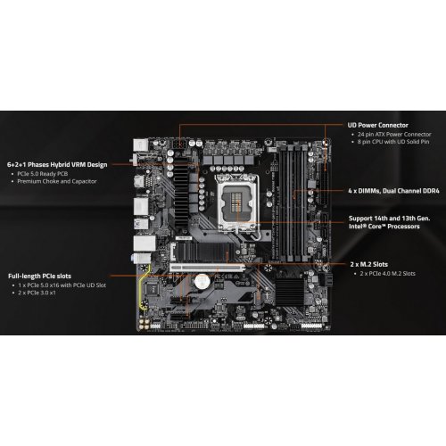 Купить Материнская плата Gigabyte B760M DS3H WIFI6E DDR4 GEN5 (s1700, Intel B760) с проверкой совместимости: обзор, характеристики, цена в Киеве, Днепре, Одессе, Харькове, Украине | интернет-магазин TELEMART.UA фото