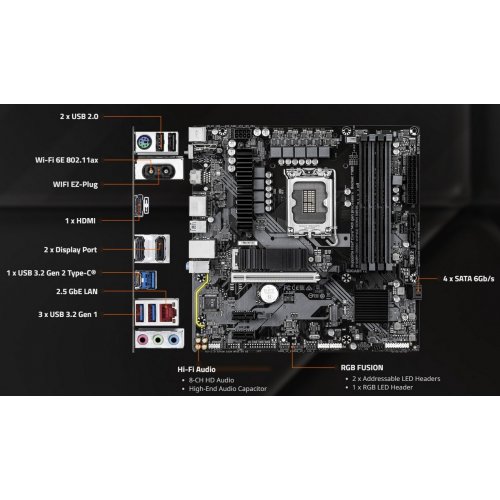 Купить Материнская плата Gigabyte B760M DS3H WIFI6E DDR4 GEN5 (s1700, Intel B760) с проверкой совместимости: обзор, характеристики, цена в Киеве, Днепре, Одессе, Харькове, Украине | интернет-магазин TELEMART.UA фото
