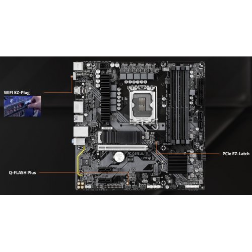 Купить Материнская плата Gigabyte B760M DS3H WIFI6E DDR4 GEN5 (s1700, Intel B760) с проверкой совместимости: обзор, характеристики, цена в Киеве, Днепре, Одессе, Харькове, Украине | интернет-магазин TELEMART.UA фото