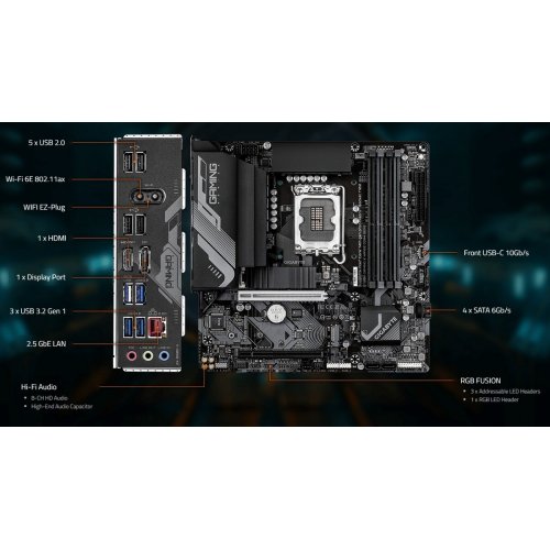 Купить Материнская плата Gigabyte B760M GAMING X WIFI6E DDR4 GEN5 (s1700, Intel B760) с проверкой совместимости: обзор, характеристики, цена в Киеве, Днепре, Одессе, Харькове, Украине | интернет-магазин TELEMART.UA фото
