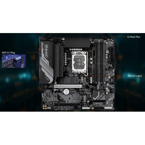 Купить Материнская плата Gigabyte B760M GAMING X WIFI6E DDR4 GEN5 (s1700, Intel B760) с проверкой совместимости: обзор, характеристики, цена в Киеве, Днепре, Одессе, Харькове, Украине | интернет-магазин TELEMART.UA фото