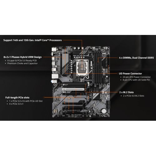 Купить Материнская плата Gigabyte B760 DS3H WIFI6E GEN5 (s1700, Intel B760) с проверкой совместимости: обзор, характеристики, цена в Киеве, Днепре, Одессе, Харькове, Украине | интернет-магазин TELEMART.UA фото