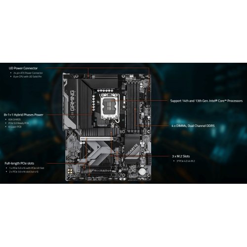 Купить Материнская плата Gigabyte B760 GAMING X GEN5 (s1700, Intel B760) с проверкой совместимости: обзор, характеристики, цена в Киеве, Днепре, Одессе, Харькове, Украине | интернет-магазин TELEMART.UA фото