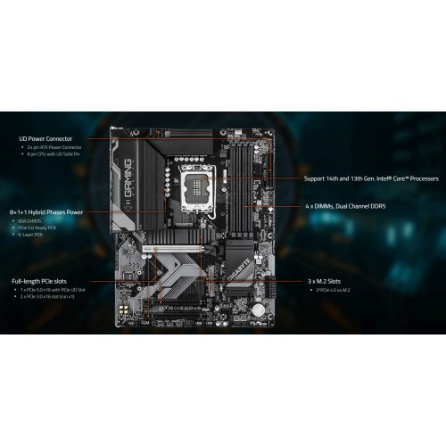 Купить Материнская плата Gigabyte B760 GAMING X WIFI6E GEN5 (s1700, Intel B760) с проверкой совместимости: обзор, характеристики, цена в Киеве, Днепре, Одессе, Харькове, Украине | интернет-магазин TELEMART.UA фото