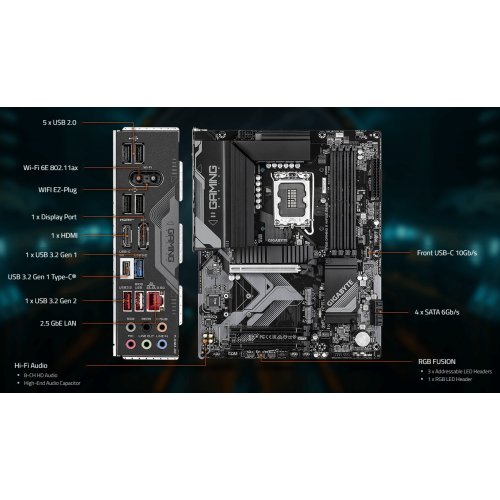 Купить Материнская плата Gigabyte B760 GAMING X WIFI6E GEN5 (s1700, Intel B760) с проверкой совместимости: обзор, характеристики, цена в Киеве, Днепре, Одессе, Харькове, Украине | интернет-магазин TELEMART.UA фото