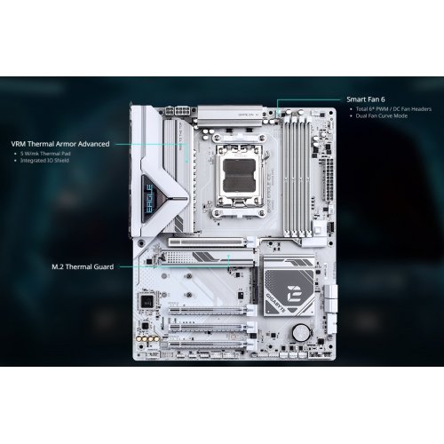 Купить Материнская плата Gigabyte B850 EAGLE ICE (sAM5, AMD B850) с проверкой совместимости: обзор, характеристики, цена в Киеве, Днепре, Одессе, Харькове, Украине | интернет-магазин TELEMART.UA фото