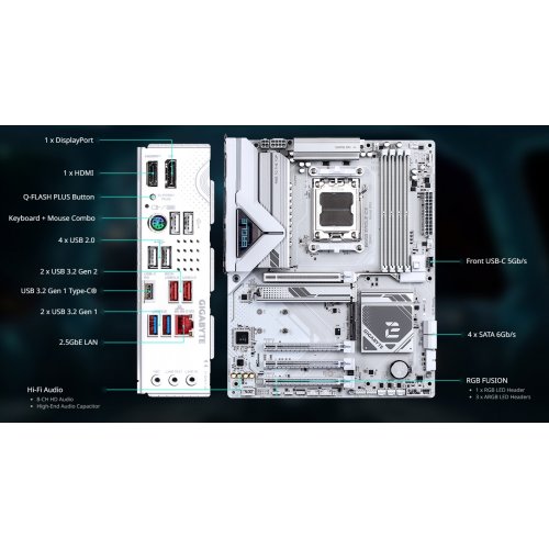 Купить Материнская плата Gigabyte B850 EAGLE ICE (sAM5, AMD B850) с проверкой совместимости: обзор, характеристики, цена в Киеве, Днепре, Одессе, Харькове, Украине | интернет-магазин TELEMART.UA фото