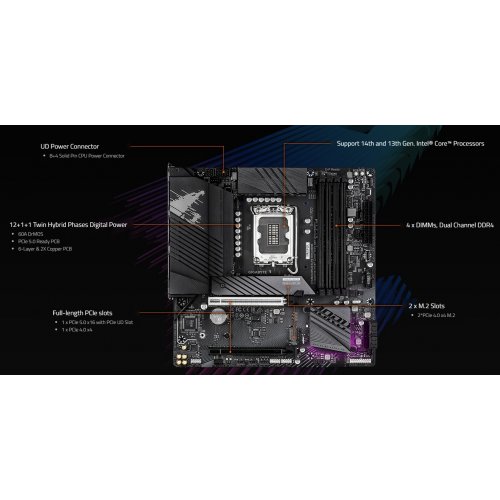 Купить Материнская плата Gigabyte B760M AORUS ELITE DDR4 GEN5 (s1700, Intel B760) с проверкой совместимости: обзор, характеристики, цена в Киеве, Днепре, Одессе, Харькове, Украине | интернет-магазин TELEMART.UA фото