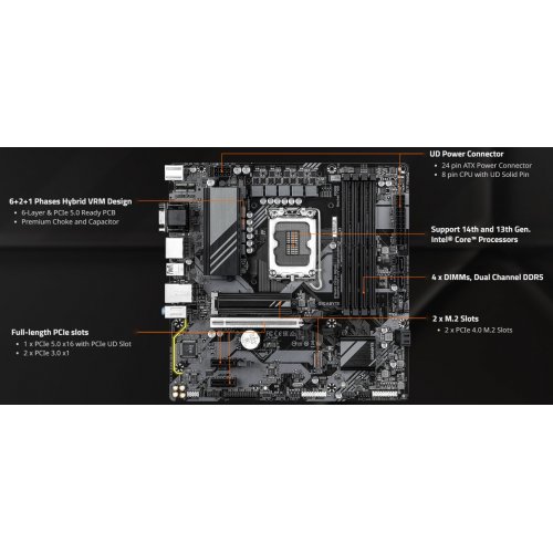 Материнська плата Gigabyte B760M DS3H GEN5 (s1700, Intel B760) купити з перевіркою сумісності: огляд, характеристики, ціна у Києві, Львові, Вінниці, Хмельницькому, Івано-Франківську, Україні | інтернет-магазин TELEMART.UA фото