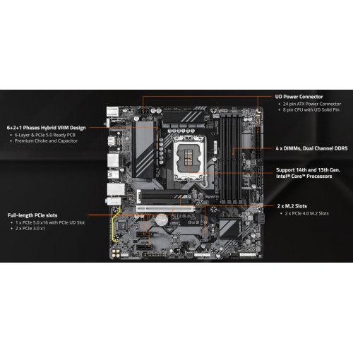 Купить Материнская плата Gigabyte B760M DS3H WIFI6E GEN5 (s1700, Intel B760) с проверкой совместимости: обзор, характеристики, цена в Киеве, Днепре, Одессе, Харькове, Украине | интернет-магазин TELEMART.UA фото