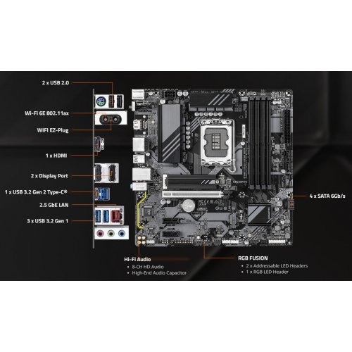 Купить Материнская плата Gigabyte B760M DS3H WIFI6E GEN5 (s1700, Intel B760) с проверкой совместимости: обзор, характеристики, цена в Киеве, Днепре, Одессе, Харькове, Украине | интернет-магазин TELEMART.UA фото