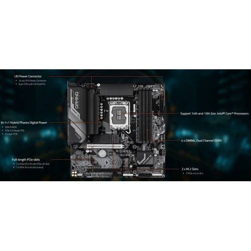 Купить Материнская плата Gigabyte B760M GAMING X GEN5 (s1700, Intel B760) с проверкой совместимости: обзор, характеристики, цена в Киеве, Днепре, Одессе, Харькове, Украине | интернет-магазин TELEMART.UA фото