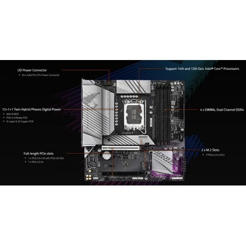 Купить Материнская плата Gigabyte B760M AORUS ELITE WIFI6E DDR4 GEN5 (s1700, Intel B760) с проверкой совместимости: обзор, характеристики, цена в Киеве, Днепре, Одессе, Харькове, Украине | интернет-магазин TELEMART.UA фото