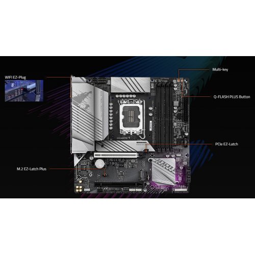 Купить Материнская плата Gigabyte B760M AORUS ELITE WIFI6E DDR4 GEN5 (s1700, Intel B760) с проверкой совместимости: обзор, характеристики, цена в Киеве, Днепре, Одессе, Харькове, Украине | интернет-магазин TELEMART.UA фото